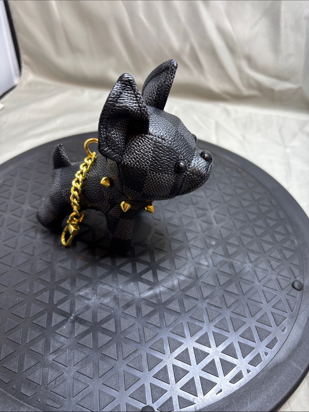 Black Studded Dog Keychain Charm with Gold Chain